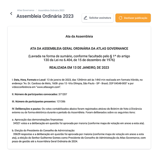 Editais de convocação e atas de reunião automáticos