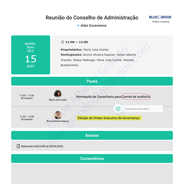 Livros de reunião criados automaticamente