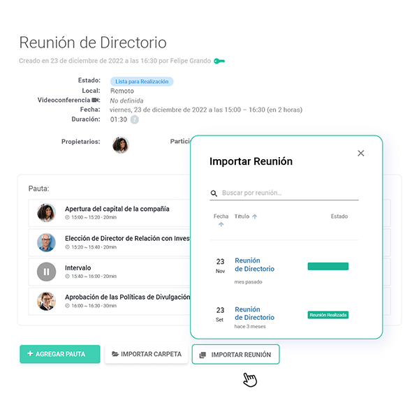 Importa reuniones listas o anteriores con un clic